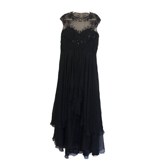 Alyce Paris Gown Size 16 Prom Cap Sleeve Maxi Formal Black Beaded Chiffon NEW - Picture 1 of 13